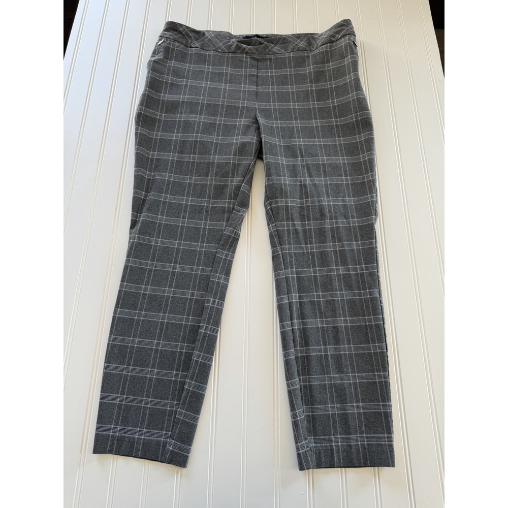Rekucci‎ Women's Pants 16P Gray Black Plaid Pull-On Stretch Slim Fit